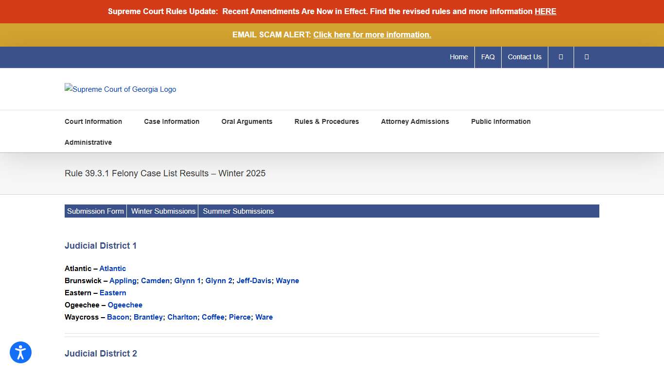 Rule 39.3.1 Felony Case List Results – Winter 2025 – Supreme Court of Georgia