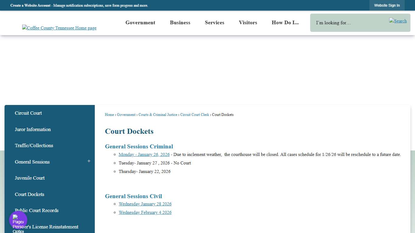 Court Dockets     Coffee County, TN